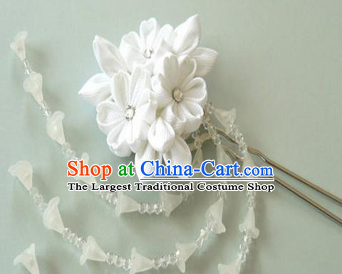 Japanese Traditional Kimono White Sakura Tassel Hairpins Handmade Japan Geisha Hair Accessories for Women