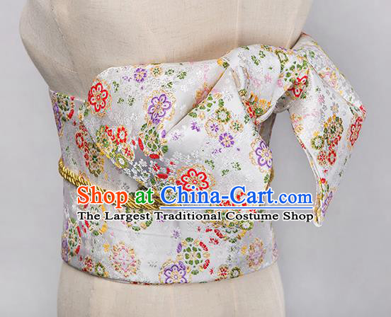Japanese Traditional Handmade Kimono White Brocade Embroidered Belts Asian Japan Geisha Yukata Waistband for Women