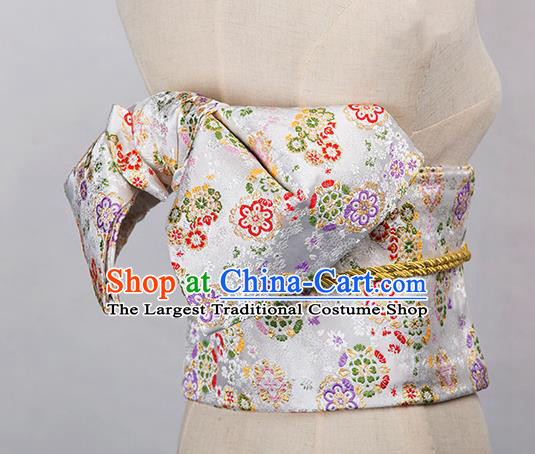Japanese Traditional Handmade Kimono White Brocade Embroidered Belts Asian Japan Geisha Yukata Waistband for Women