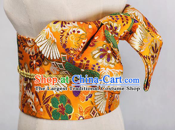 Japanese Traditional Kimono Golden Brocade Embroidered Belts Asian Handmade Japan Geisha Yukata Waistband for Women