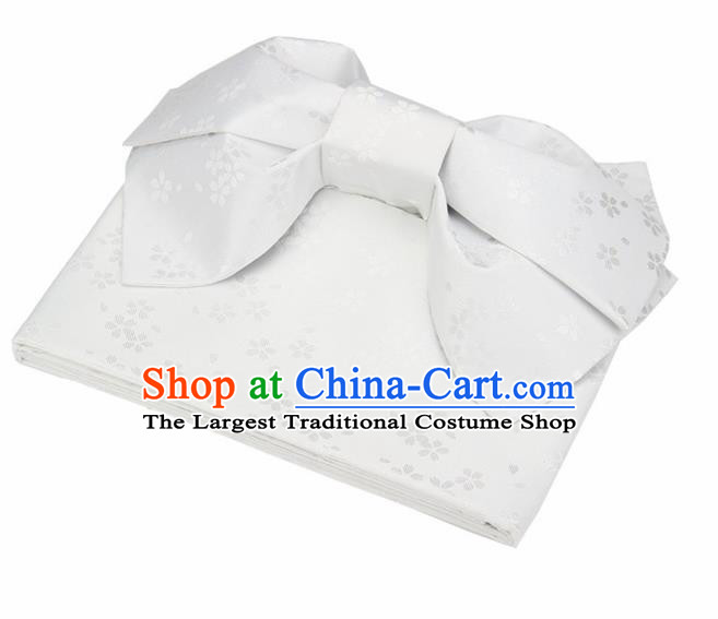 Japanese Traditional Kimono White Brocade Bowknot Belts Asian Handmade Japan Geisha Yukata Waistband for Women