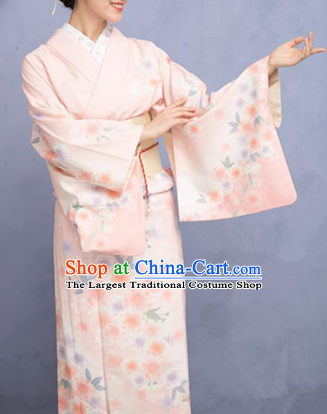 Japanese Traditional Costume Pink Furisode Kimono Dress Asian Japan Yukata for Women