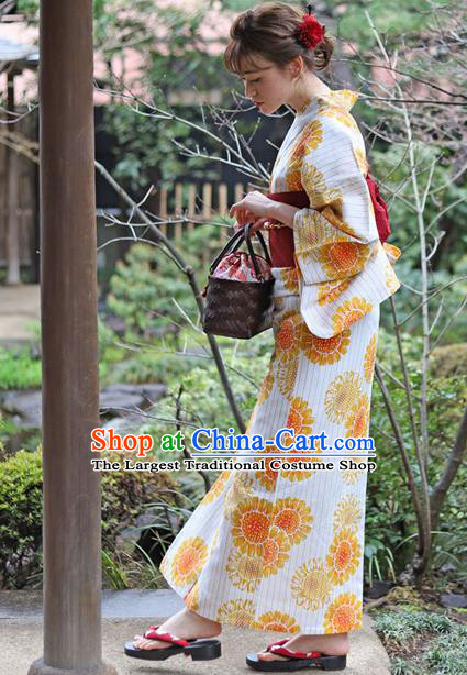 Japanese Traditional Costume Geisha Printing Flowers Furisode Kimono Dress Asian Japan Yukata for Women