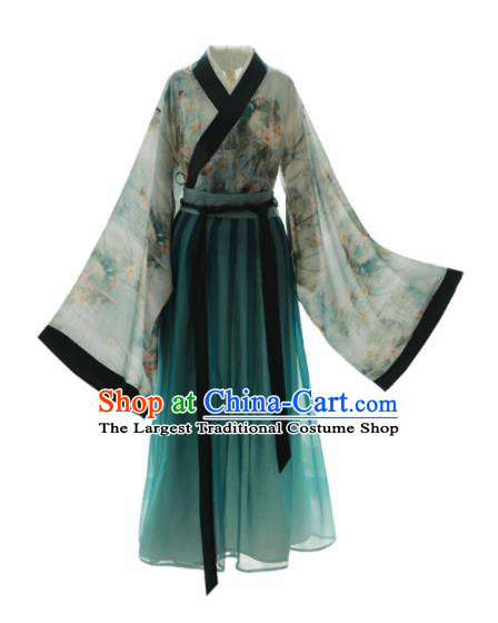 Chinese Ancient Princess Green Embroidered Hanfu Dress Jin Dynasty Historical Costume for Women