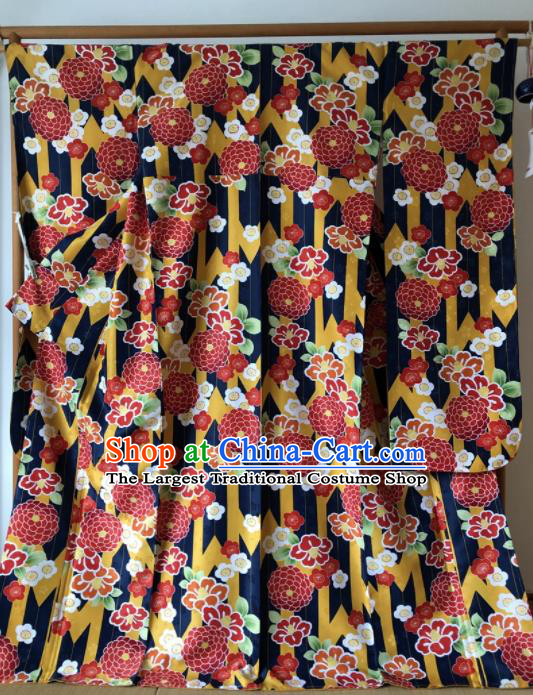 Japanese Traditional Costume Geisha Printing Chrysanthemum Furisode Kimono Asian Japan Yukata Dress for Women