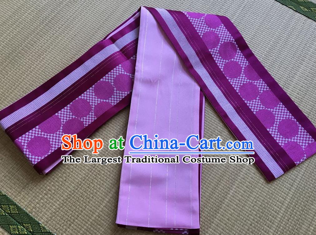 Japanese Traditional Yukata Purple Brocade Belts Asian Handmade Japan Geisha Kimono Waistband for Women