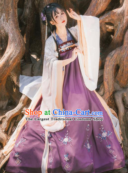 Chinese Ancient Tang Dynasty Palace Princess Historical Costume Traditional Dance Embroidered Hanfu Dress for Women