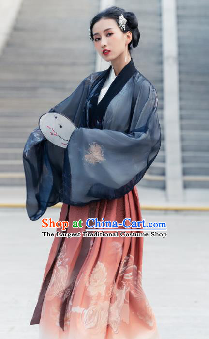 Chinese Jin Dynasty Court Princess Historical Costume Traditional Ancient Peri Embroidered Hanfu Dress for Women