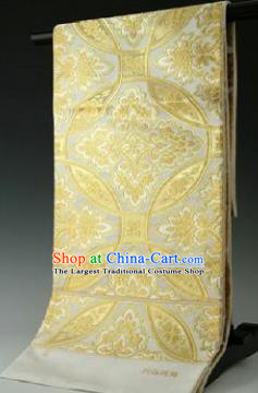 Japanese Traditional Embroidered Golden Silk Yukata Belts Asian Japan Court Handmade Geisha Kimono Brocade Waistband for Women