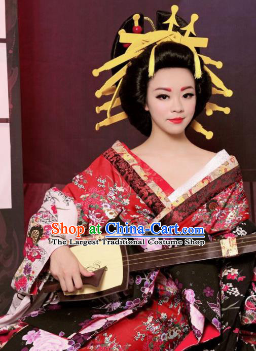 Japanese Traditional Court Courtesan Furisode Kimono Asian Japan Costume Geisha Yukata Dress for Women