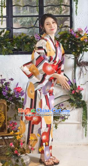 Japanese Traditional Printing Petunia Kimono Asian Japan Costume Geisha Yukata Dress for Women