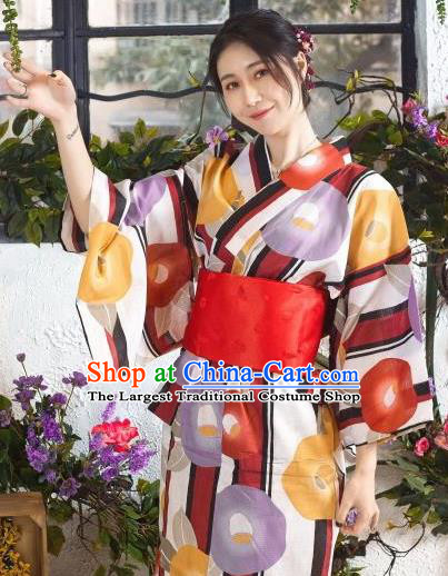 Japanese Traditional Printing Petunia Kimono Asian Japan Costume Geisha Yukata Dress for Women