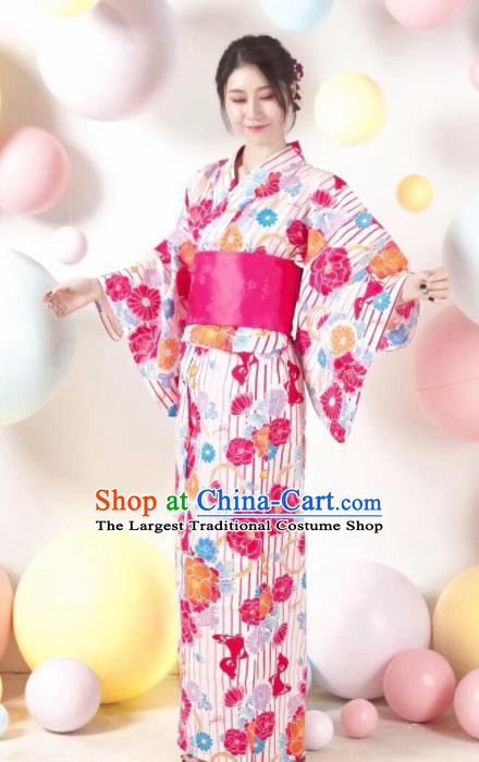 Japanese Traditional Classical Printing Peony Kimono Asian Japan Costume Geisha Yukata Dress for Women