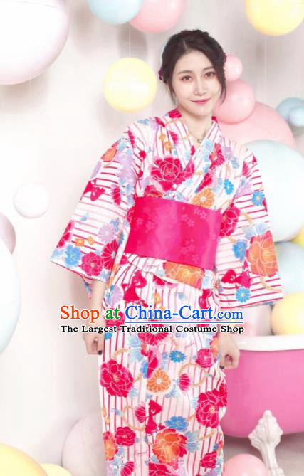 Japanese Traditional Classical Printing Peony Kimono Asian Japan Costume Geisha Yukata Dress for Women