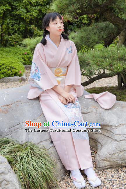 Traditional Japanese Classical Pink Kimono Asian Japan Costume Geisha Yukata Dress for Women