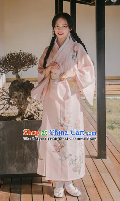 Traditional Japanese Classical Printing Orchid Pink Kimono Asian Japan Costume Geisha Yukata Dress for Women