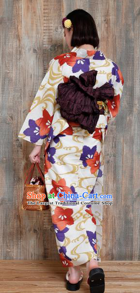 Japanese Classical Printing Flowers Kimono Asian Japan Traditional Costume Geisha Yukata Dress for Women