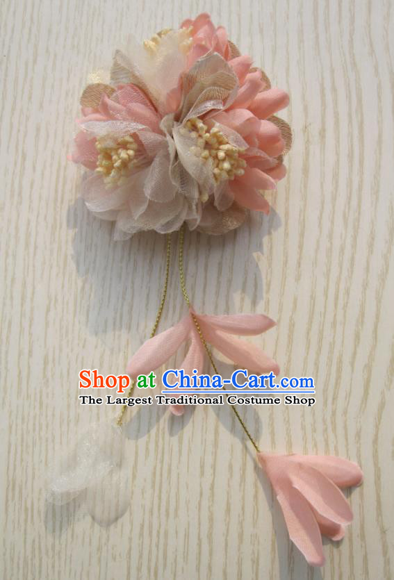 Japanese Traditional Geisha Kimono Hair Accessories Japan Yukata Pink Flowers Hair Claw for Women