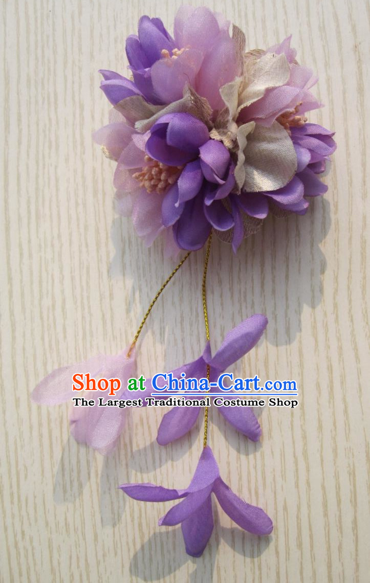 Japanese Traditional Geisha Kimono Hair Accessories Japan Yukata Purple Flowers Hair Claw for Women