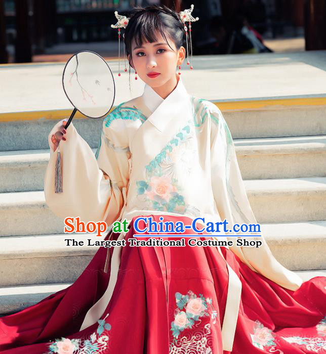 Ancient Chinese Ming Dynasty Princess Historical Costume Traditional Palace Embroidered Hanfu Dress for Women