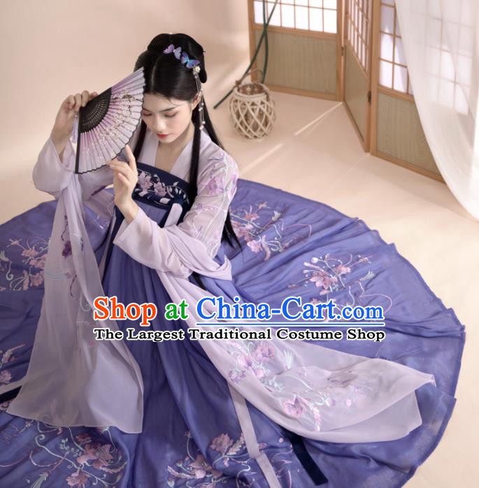 Ancient Chinese Tang Dynasty Princess Historical Costume Traditional Court Dance Embroidered Purple Hanfu Dress for Women