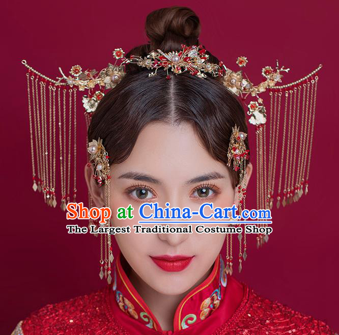Traditional Chinese Ancient Bride Tassel Hairpins Step Shake Handmade Wedding Hair Accessories for Women