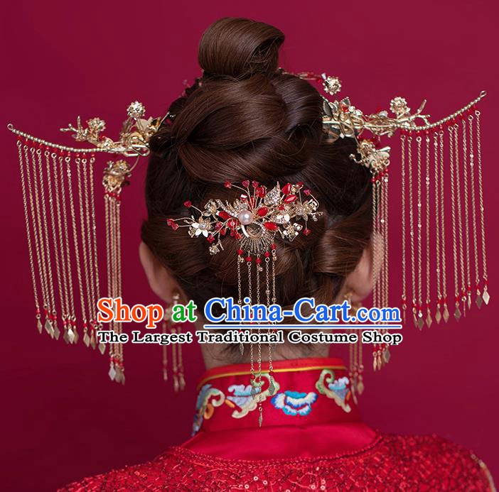 Traditional Chinese Ancient Bride Tassel Hairpins Step Shake Handmade Wedding Hair Accessories for Women