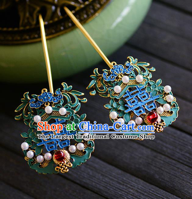 Traditional Chinese Ancient Bride Cloisonne Hairpins Handmade Wedding Hair Accessories for Women