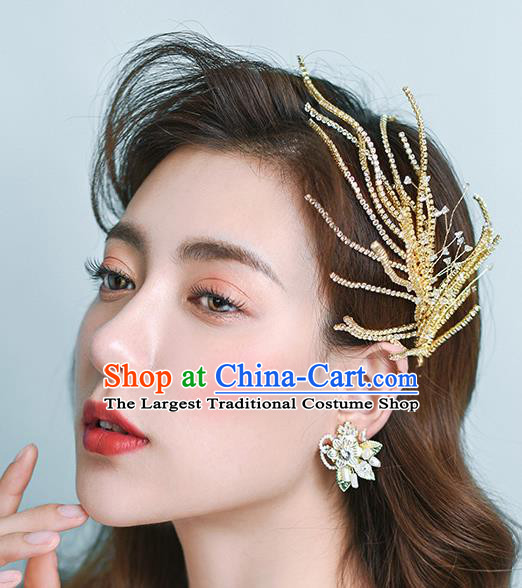 Handmade Wedding Hair Accessories Baroque Bride Golden Hair Stick for Women