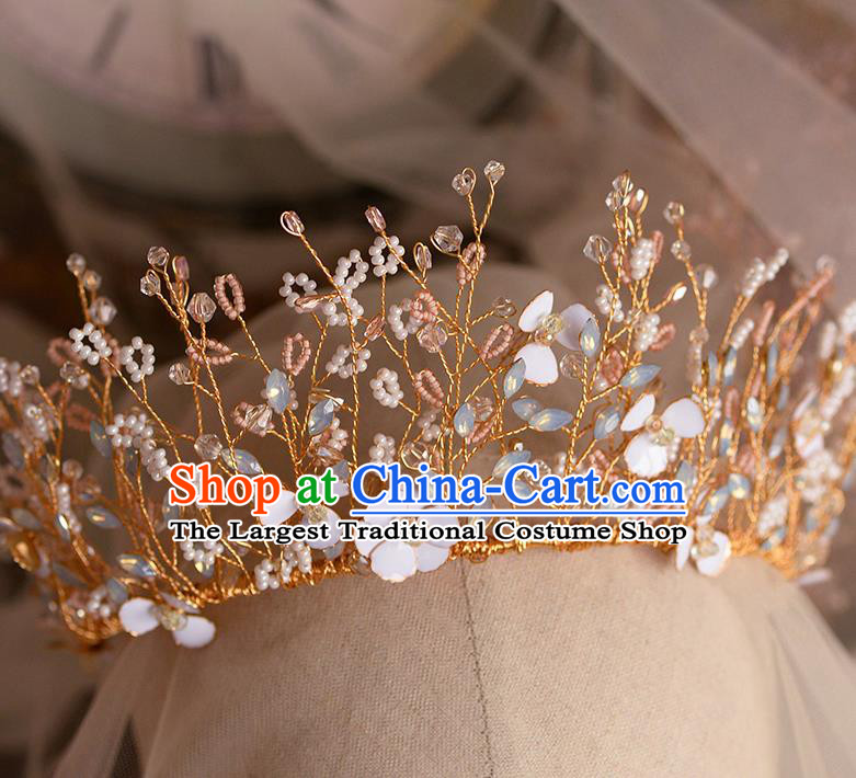 Handmade Wedding Hair Accessories Baroque Bride Beads Flowers Royal Crown for Women