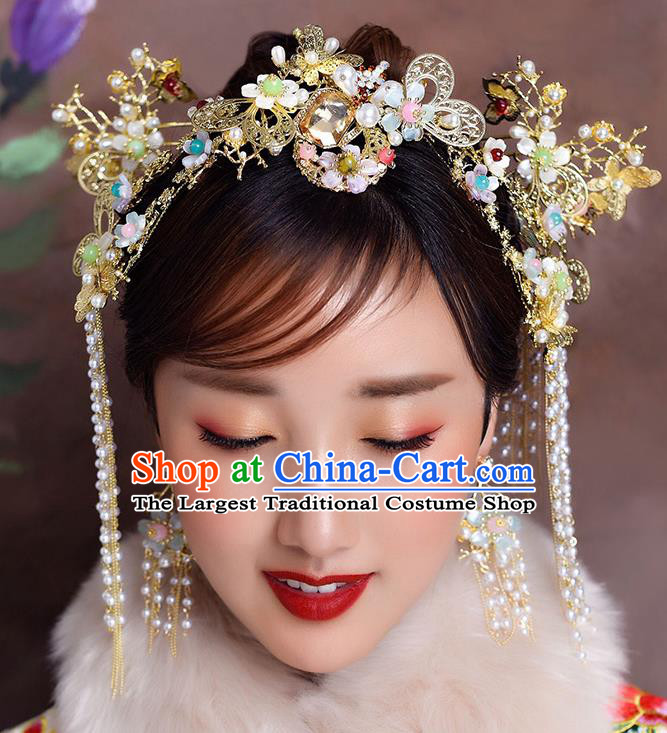Traditional Chinese Ancient Bride Hairpins Tassel Hair Comb Handmade Wedding Hair Accessories for Women