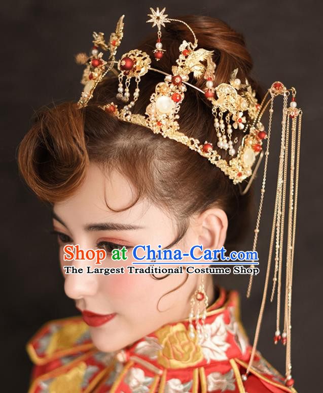 Traditional Chinese Ancient Tassel Phoenix Coronet Bride Hairpins Handmade Wedding Hair Accessories for Women
