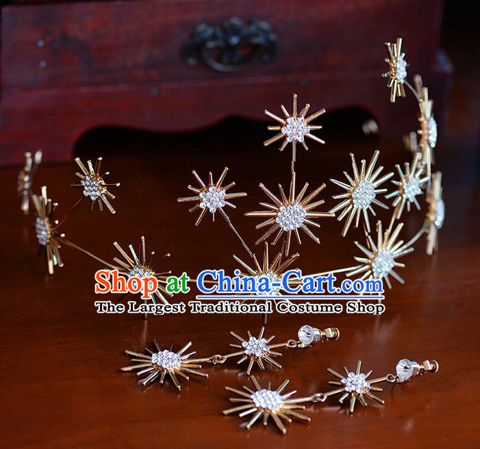 Handmade Baroque Queen Golden Royal Crown European Wedding Hair Accessories for Women