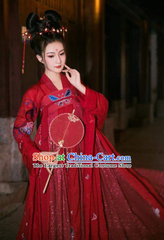 Ancient Chinese Tang Dynasty Imperial Consort Historical Costume Traditional Wedding Red Hanfu Dress for Women