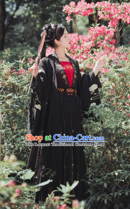 Chinese Tang Dynasty Historical Costume Traditional Ancient Swordswoman Black Hanfu Dress for Women
