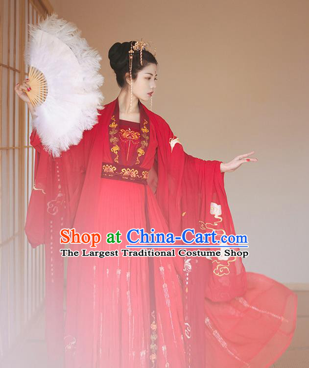 Chinese Tang Dynasty Wedding Historical Costume Traditional Ancient Peri Bride Red Hanfu Dress for Women