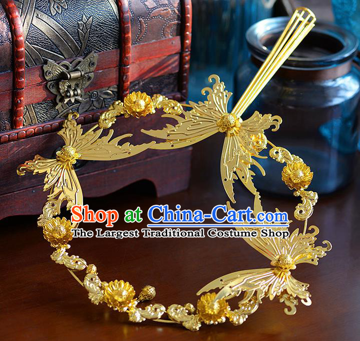 Traditional Chinese Ancient Palace Fans Handmade Wedding Accessories Golden Butterfly Fans for Women