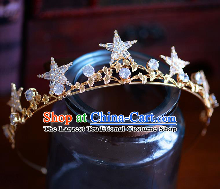 Handmade Baroque Bride Beads Star Royal Crown European Queen Wedding Hair Accessories for Women