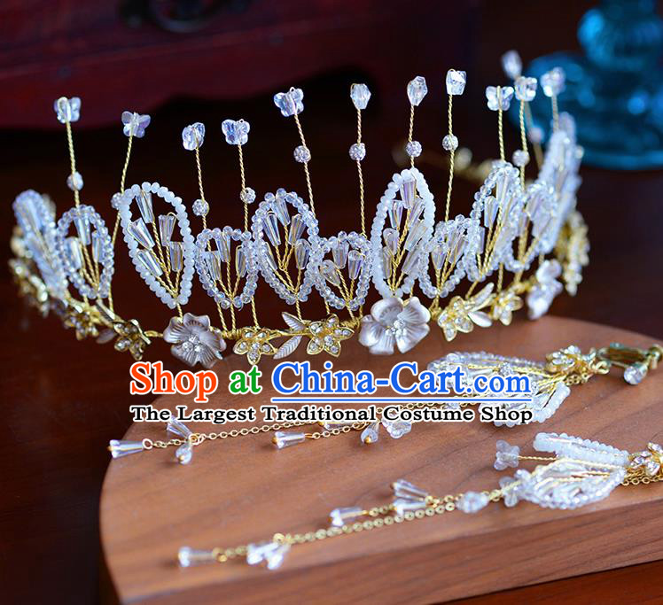 Handmade Baroque Bride Beads Royal Crown European Queen Wedding Hair Accessories for Women