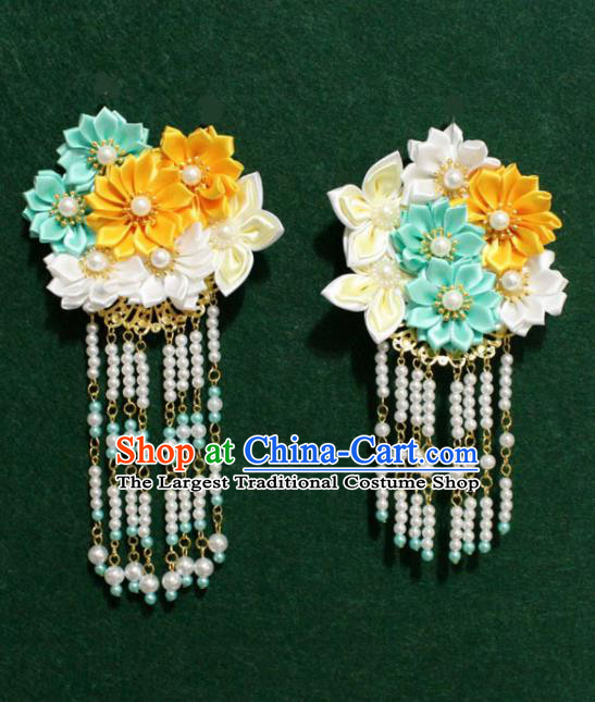 Traditional Chinese Ancient Tang Dynasty Palace Flowers Tassel Hair Claw Hairpins Handmade Wedding Hair Accessories for Women