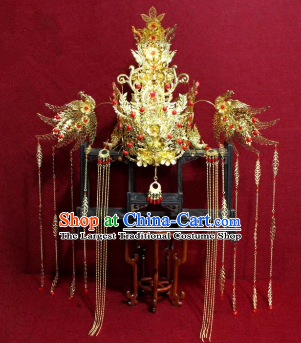 Traditional Chinese Ancient Queen Hanfu Luxury Phoenix Coronet Bride Hairpins Handmade Wedding Hair Accessories for Women