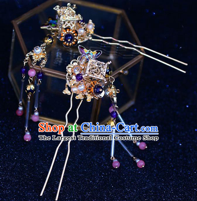 Traditional Chinese Ancient Hanfu Cloisonne Hair Crown Bride Hairpins Handmade Wedding Hair Accessories for Women