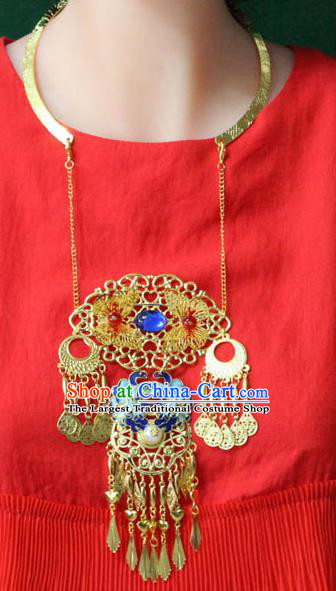 Traditional Chinese Ancient Palace Hanfu Golden Cloisonne Necklace Handmade Wedding Jewelry Accessories for Women