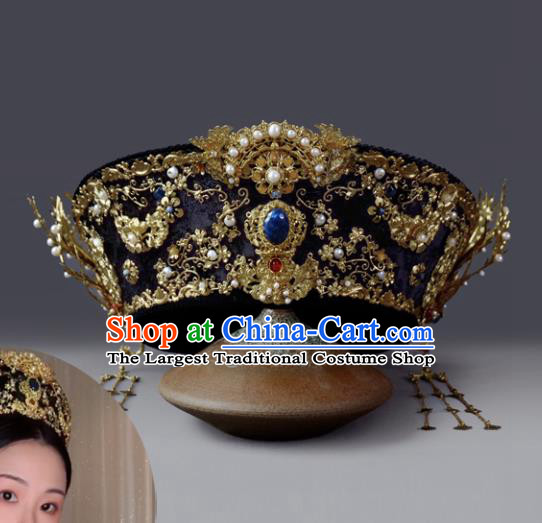 Traditional Chinese Ancient Qing Dynasty Hat Queen Phoenix Coronet Hairpins Handmade Wedding Hair Accessories for Women