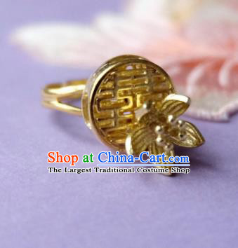 Traditional Chinese Ancient Princess Wedding Golden Ring Handmade Hanfu Jewelry Accessories for Women