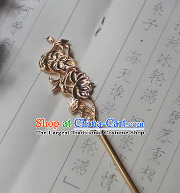 Traditional Chinese Ancient Tang Dynasty Princess Golden Twine Lotus Hair Clip Hairpins Handmade Hanfu Hair Accessories for Women