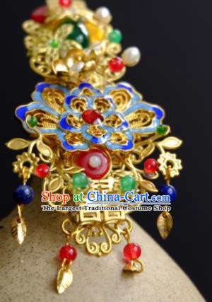 Traditional Chinese Ancient Princess Blueing Hair Crown Hairpins Handmade Hanfu Hair Accessories for Women