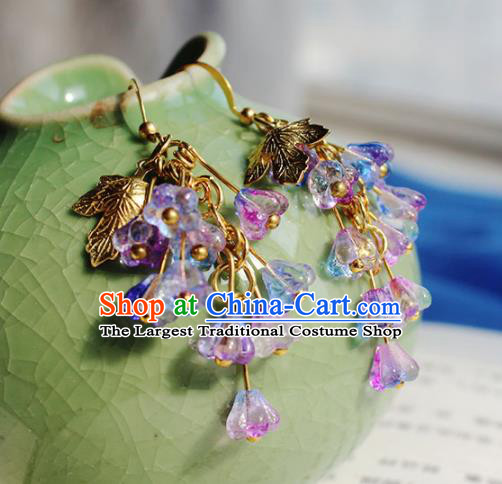 Handmade Chinese Ancient Princess Purple Crystal Earrings Traditional Hanfu Jewelry Accessories for Women