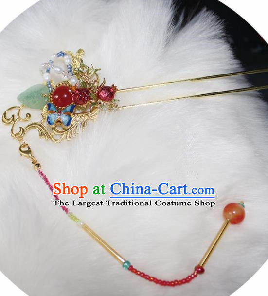 Chinese Ancient Hanfu Pomegranate Hair Clip Princess Tassel Hairpins Traditional Handmade Hair Accessories for Women