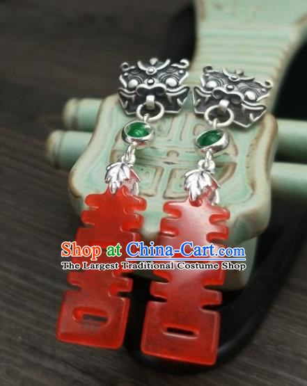 Traditional Chinese Ancient Wedding Hanfu Happy Character Earrings Handmade Jewelry Accessories for Women